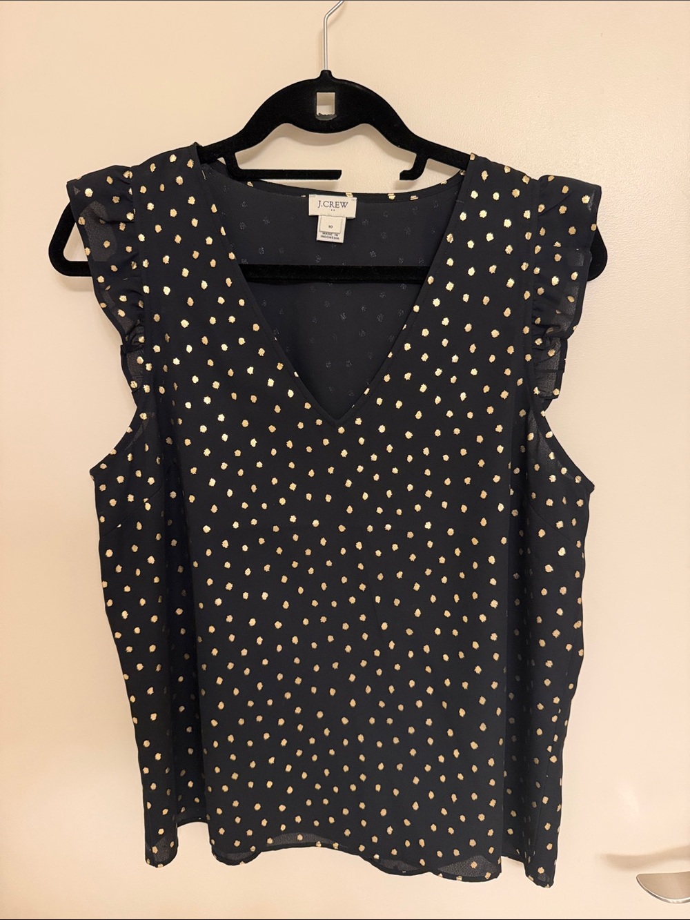 J. Crew Black Sleeveless V-Neck Camisole with Gold Dot Print